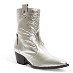 Bota Western Couro Cristal Prata Salto Bloco Baixo
